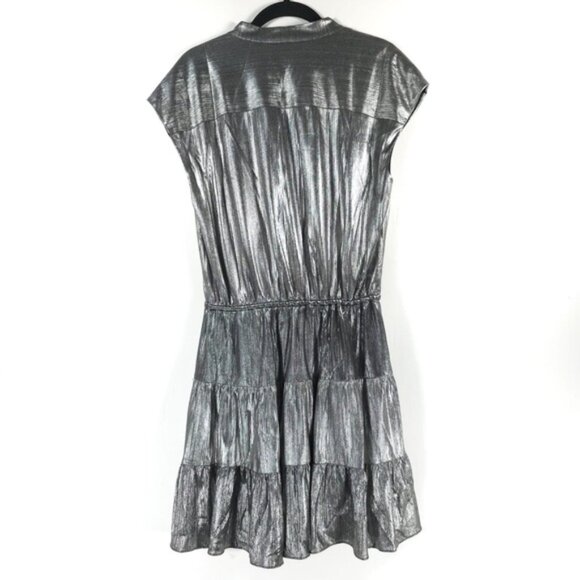 NWT REBECCA MINKOFF OLLIE Gray Silver GUNMETAL Shiny Button Mini Dress MEDIUM - Picture 7 of 16